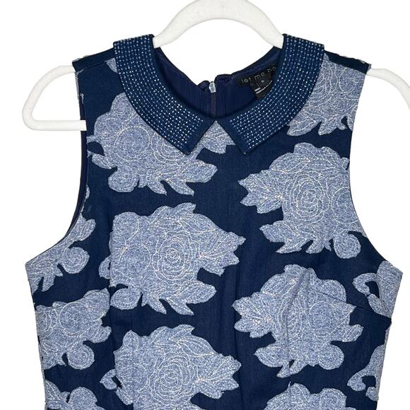 Let Me Be Sheath Beaded Collar Floral Applique Patchwork Embroidery Dress Size 8 - Picture 5 of 8